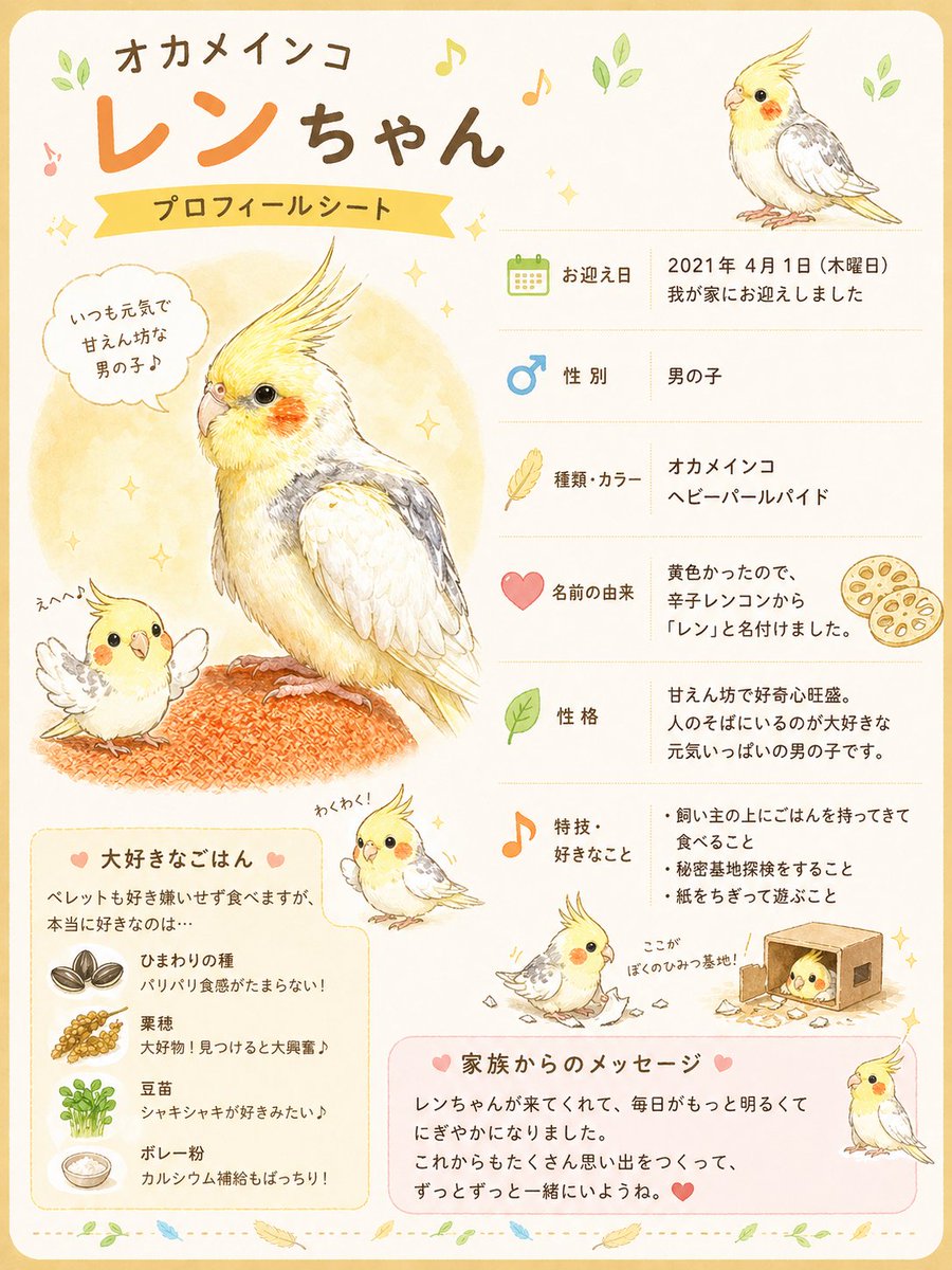 产品视觉 GPT Image 2 提示词：Cute Cockatiel Profile Sheet