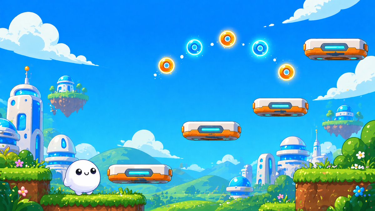 界面稿 GPT Image 2 提示词：Cute Futuristic Platformer Scene