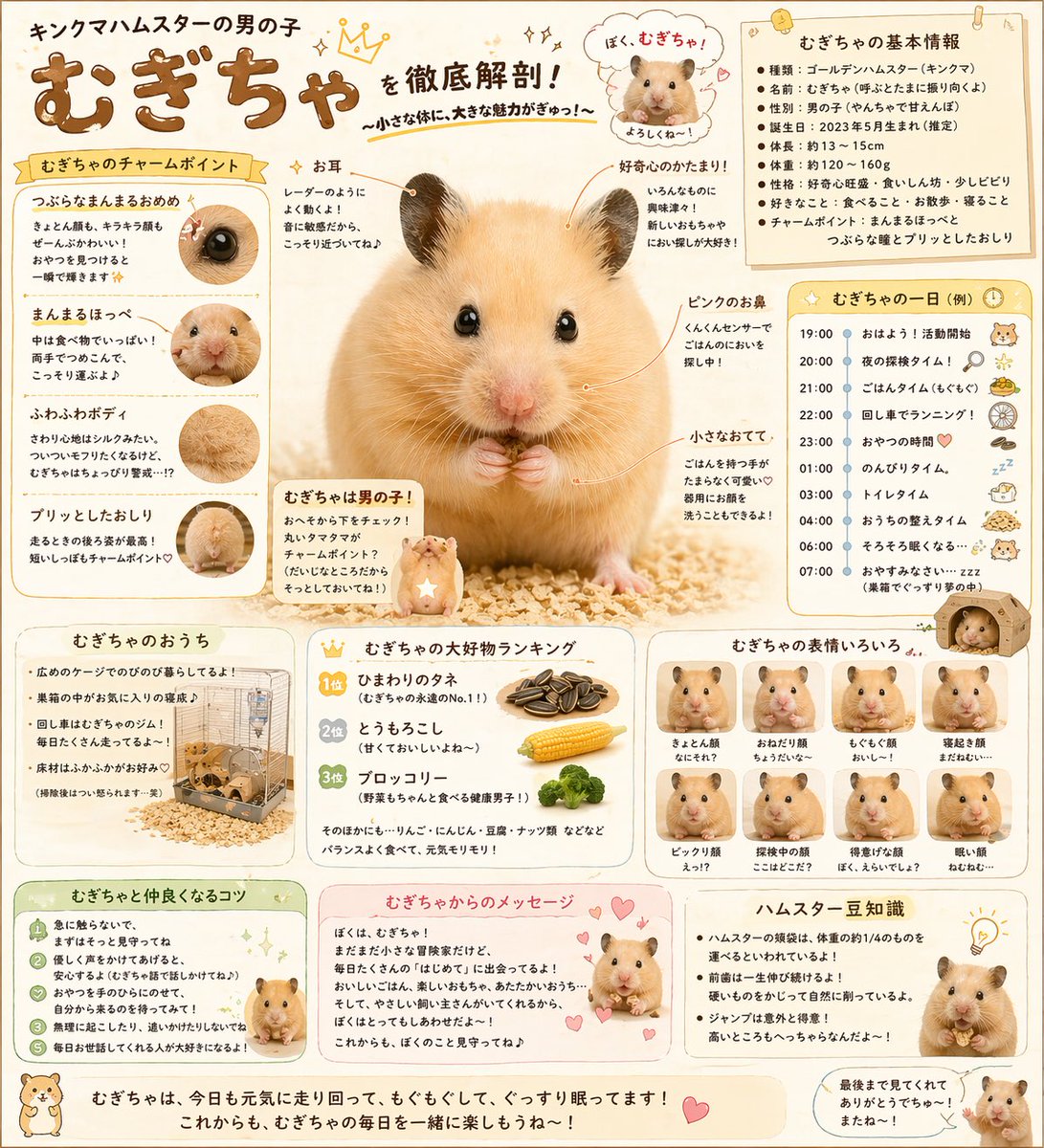 产品视觉 GPT Image 2 提示词：Cute Japanese Hamster Infographic