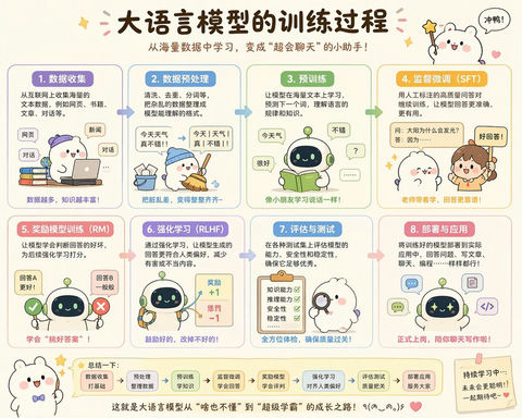 信息图 GPT Image 2 提示词：萌系大模型训练图解