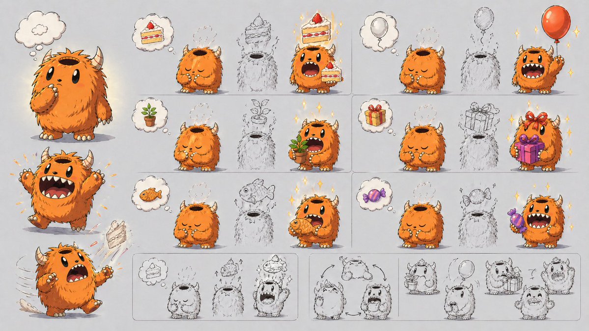 产品视觉 GPT Image 2 提示词：Cute Monster Ability Design Sheet