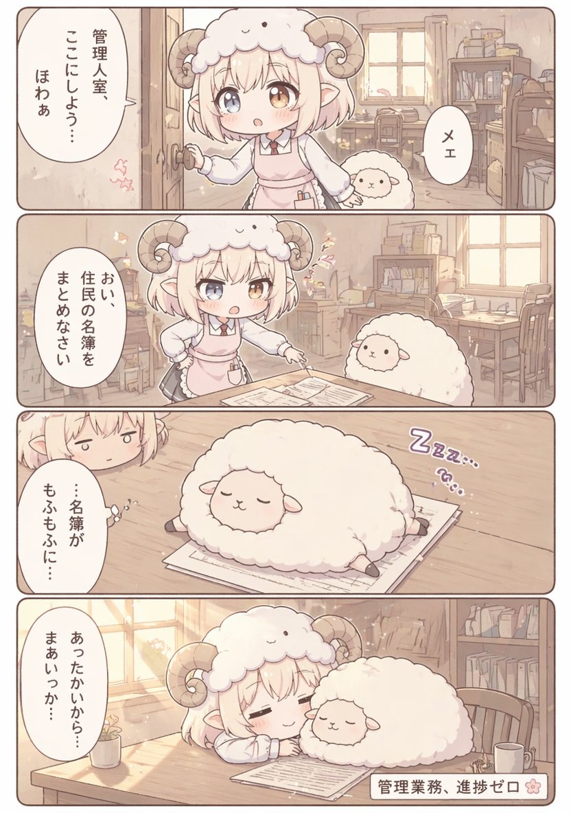 界面稿 GPT Image 2 提示词：Cute Sheep Girl Office Manga Page