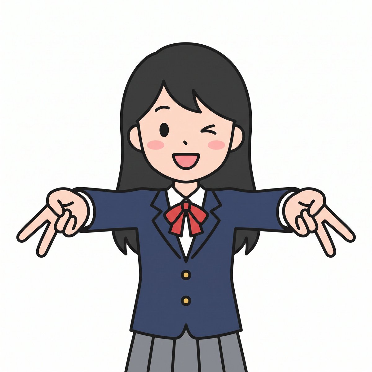 界面稿 GPT Image 2 提示词：Cute Winking Schoolgirl Peace Sign