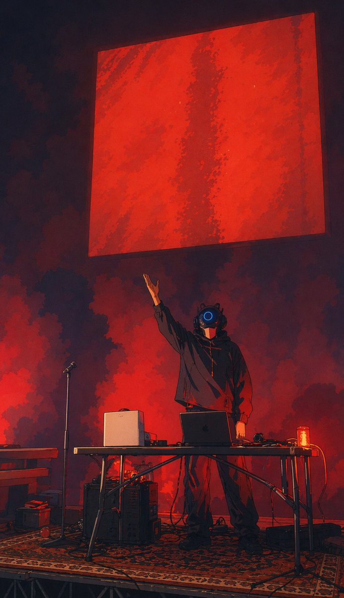 产品视觉 GPT Image 2 提示词：Cyber DJ Beneath a Red Monolith