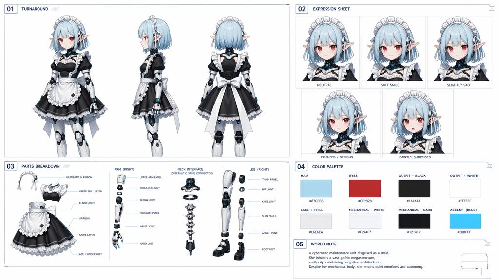 界面稿 GPT Image 2 提示词：Cybernetic Character Reference Sheet