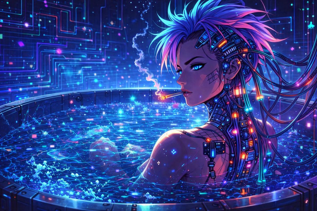 界面稿 GPT Image 2 提示词：Cyberpunk Anime Character in Neon Tub