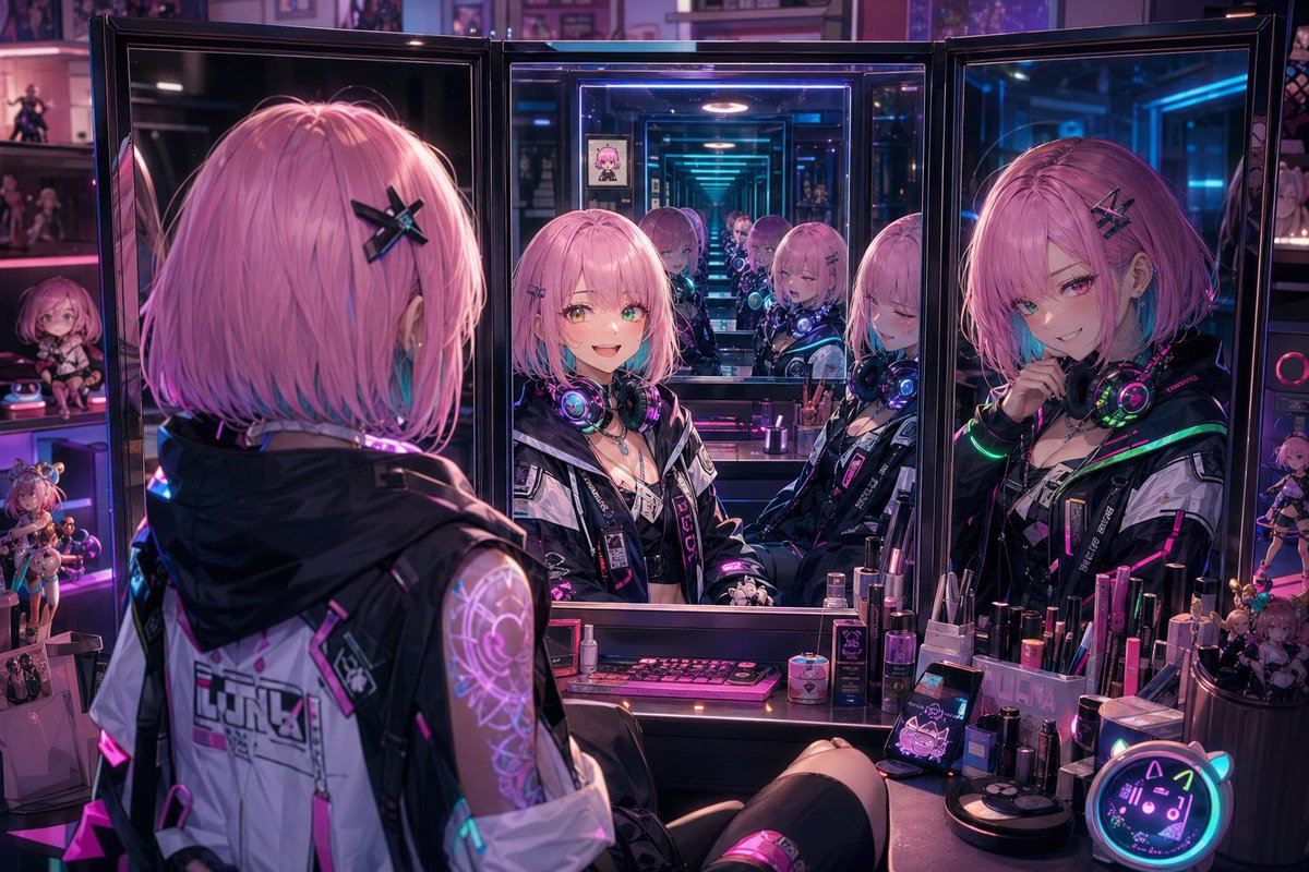 产品视觉 GPT Image 2 提示词：Cyberpunk Anime Vanity Mirror Scene
