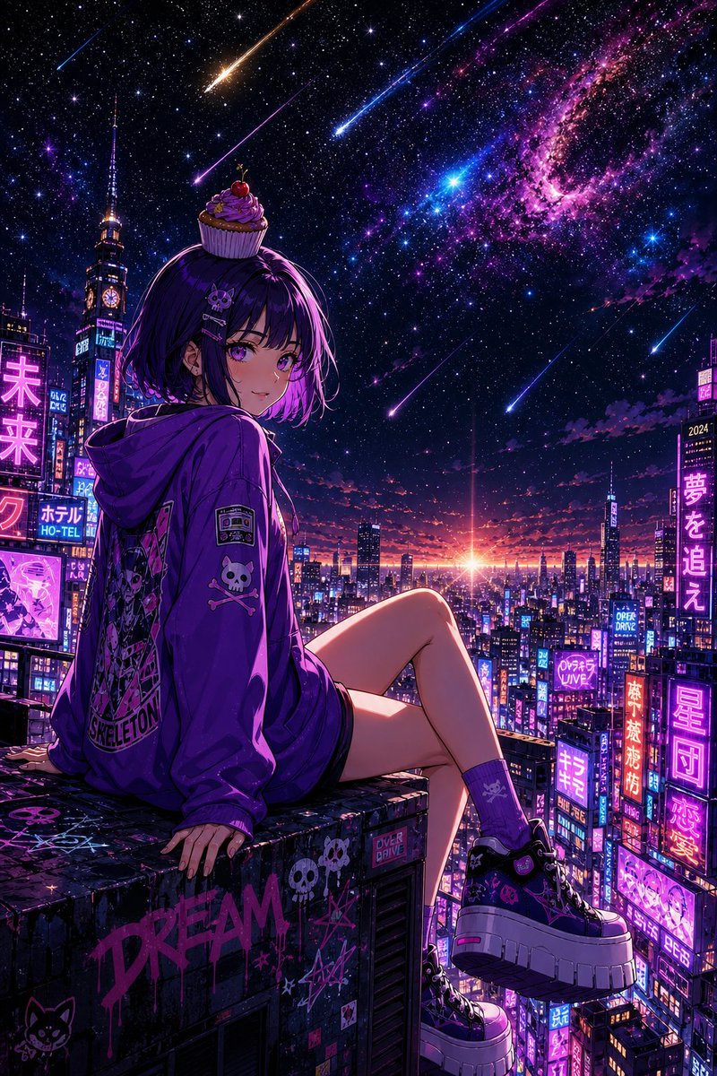 产品视觉 GPT Image 2 提示词：Cyberpunk Cupcake Rooftop Girl