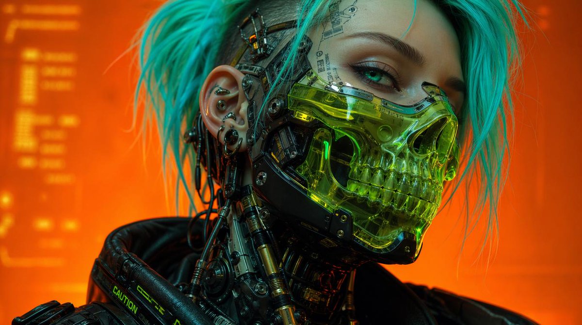 产品视觉 GPT Image 2 提示词：Cyberpunk Cyborg Skull Mask Portrait