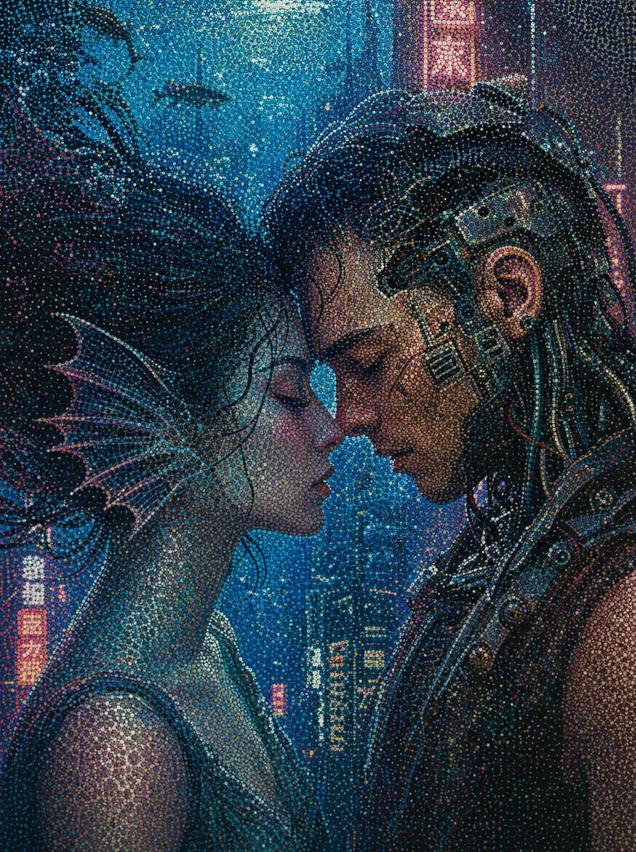 界面稿 GPT Image 2 提示词：Cyberpunk Dot-Art Near Kiss