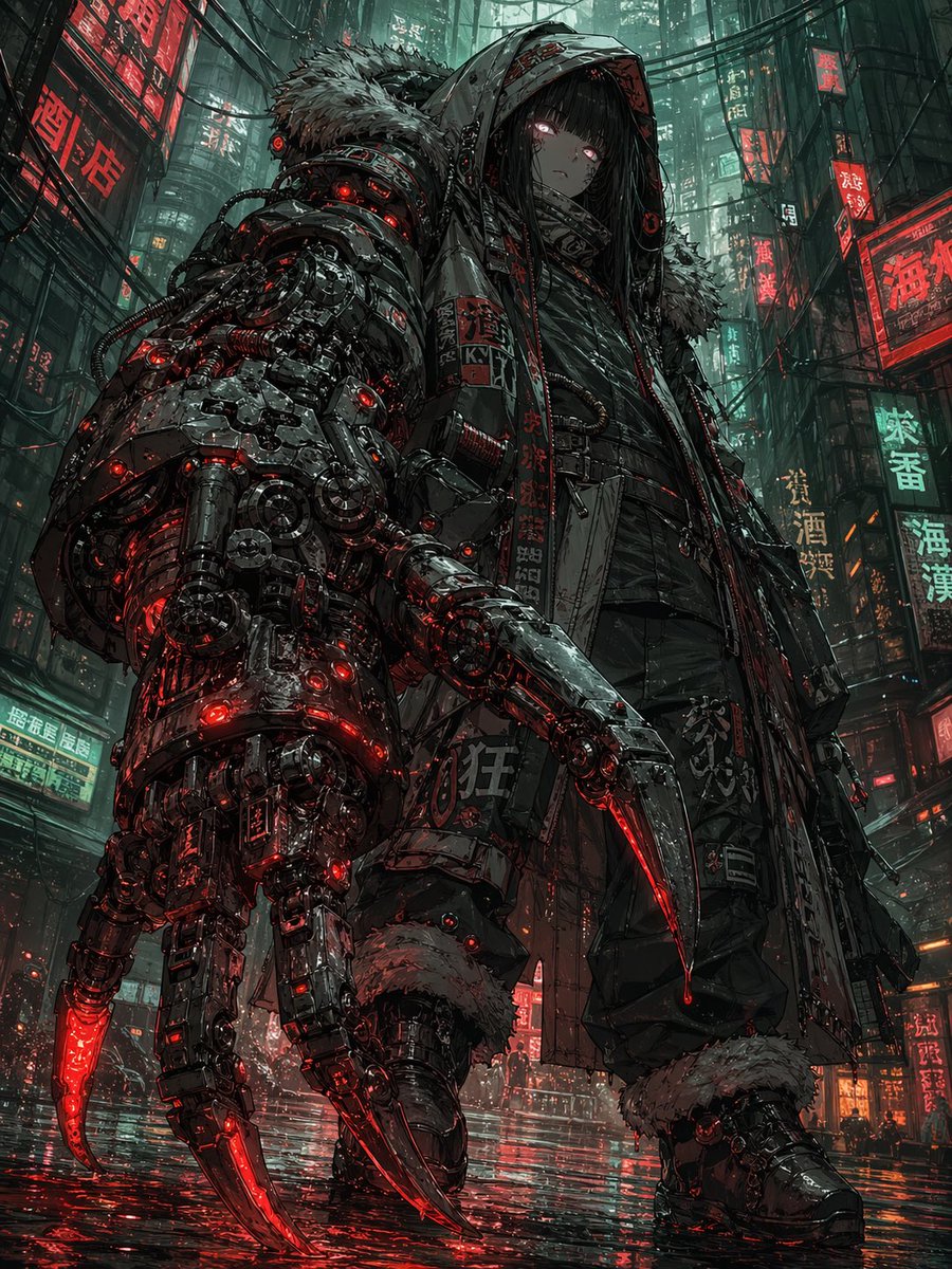 界面稿 GPT Image 2 提示词：Cyberpunk Girl with Giant Claw Arm