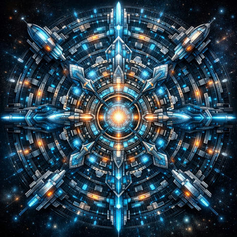 产品视觉 GPT Image 2 提示词：赛博朋克科幻曼荼罗