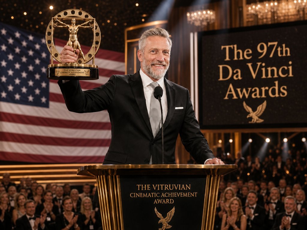 界面稿 GPT Image 2 提示词：Da Vinci Awards Trophy Acceptance