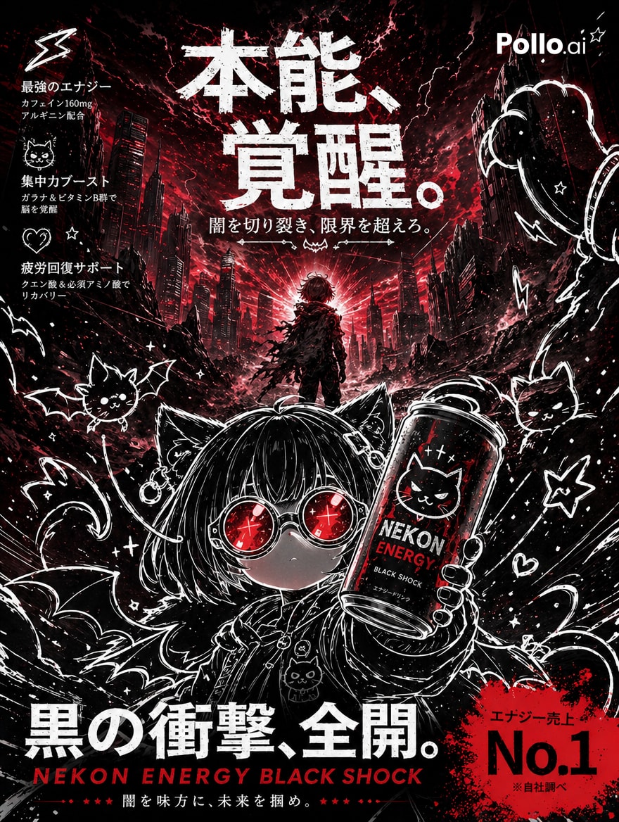 产品视觉 GPT Image 2 提示词：Dark Anime Energy Drink Poster