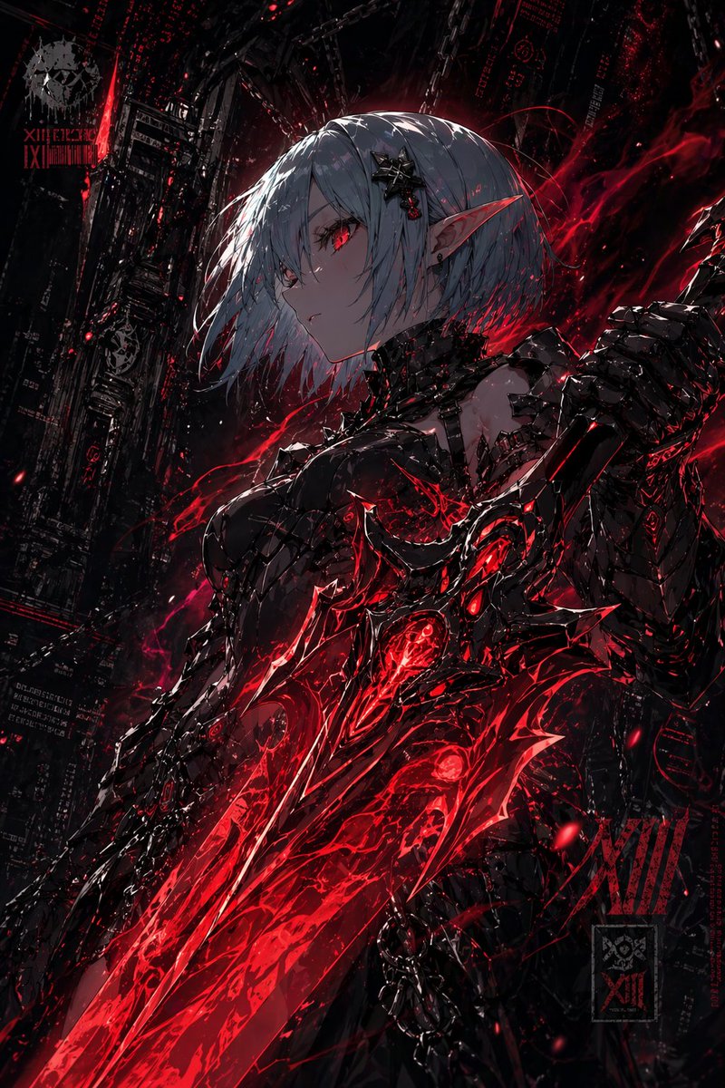 产品视觉 GPT Image 2 提示词：Dark Cyber Elf With Crimson Blade