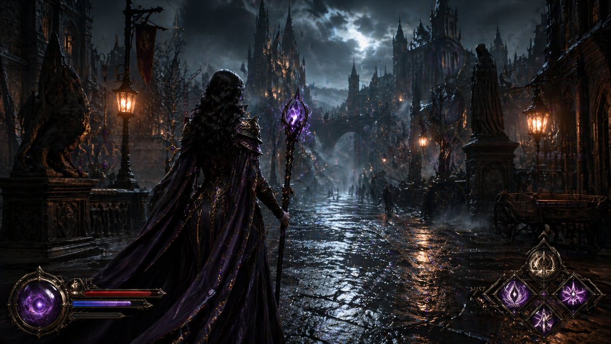 界面稿 GPT Image 2 提示词：Dark Medieval Sorceress Scene