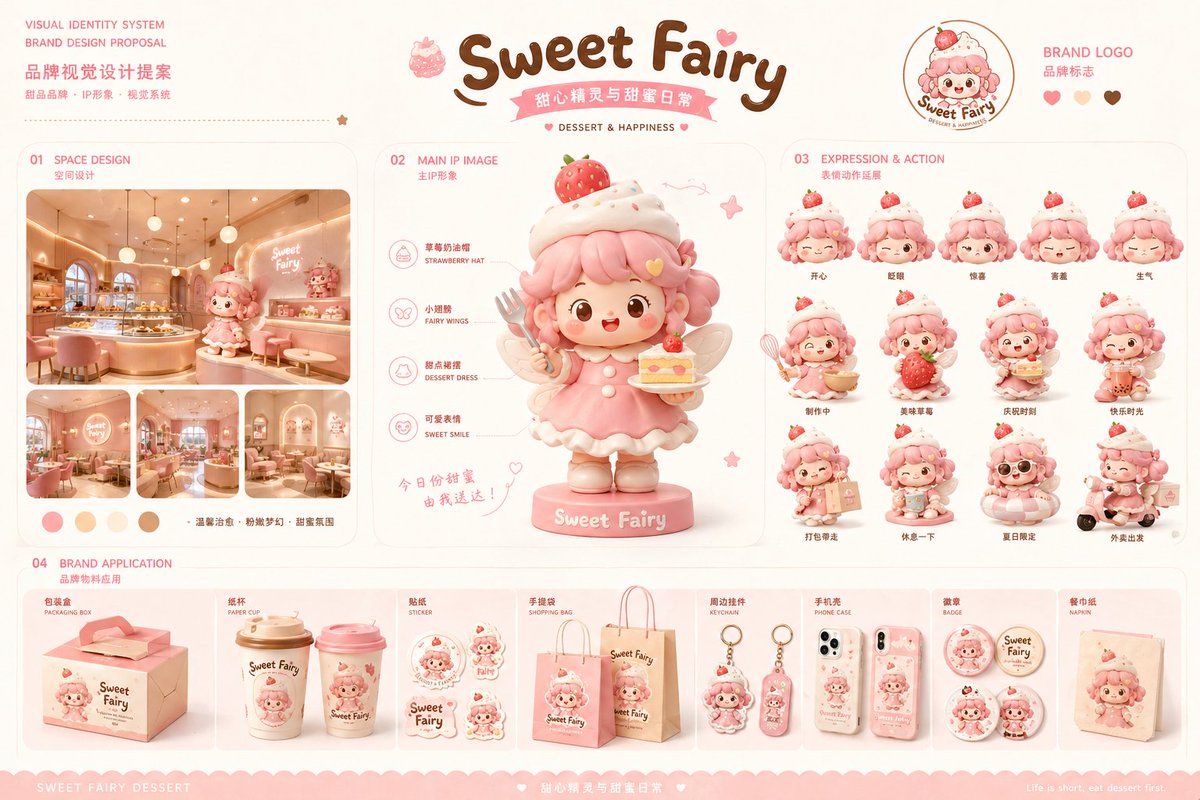 产品视觉 GPT Image 2 提示词：Dessert Brand Visual Identity Proposal Board