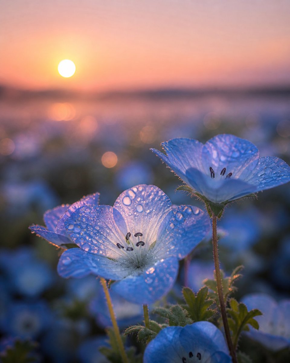 界面稿 GPT Image 2 提示词：Dewy Nemophila Sunrise Macro