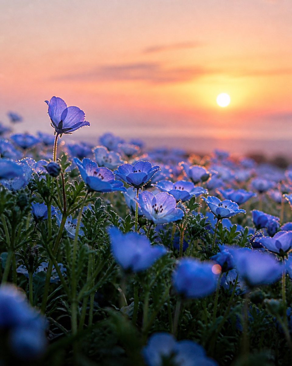 界面稿 GPT Image 2 提示词：Dewy Nemophila Sunrise Macro