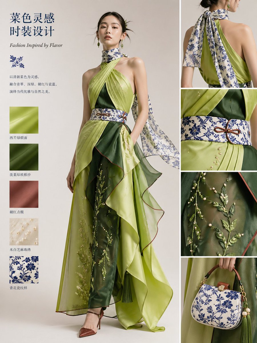 产品视觉 GPT Image 2 提示词：Dish-to-Couture Fashion Board