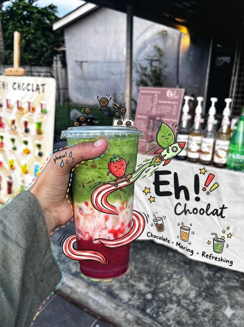 界面稿 GPT Image 2 提示词：Doodled Strawberry Matcha Drink Photo