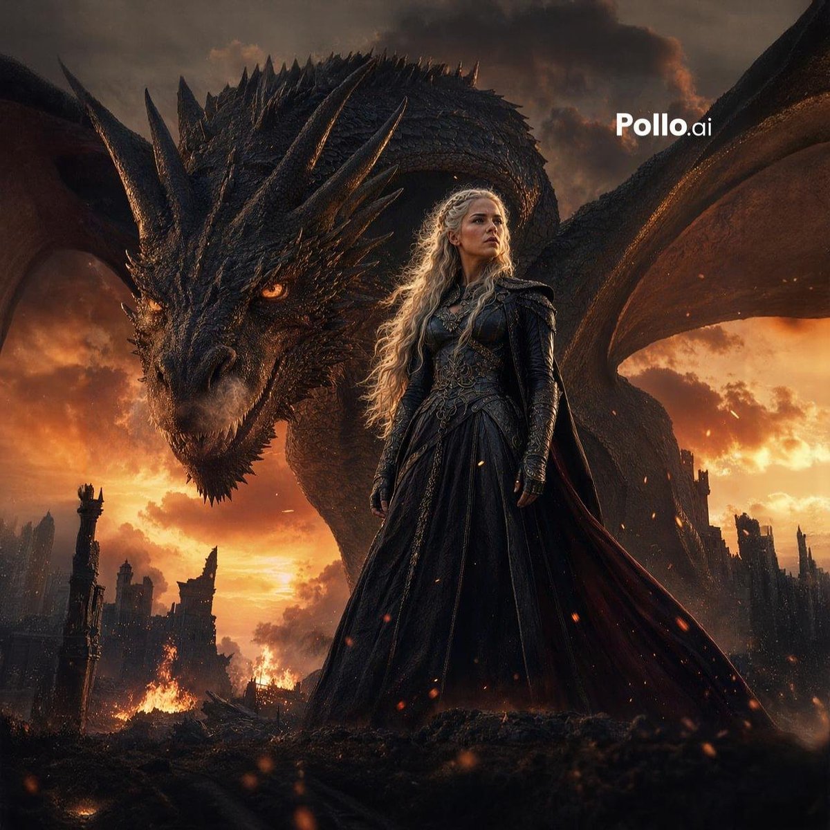 产品视觉 GPT Image 2 提示词：Dragon Queen at Burning Sunset