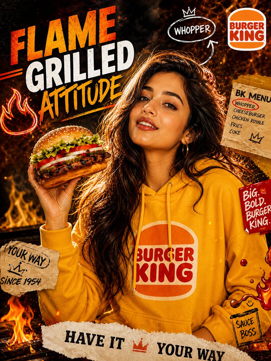 产品视觉 GPT Image 2 提示词：Dramatic Flame-Grilled Ad Poster