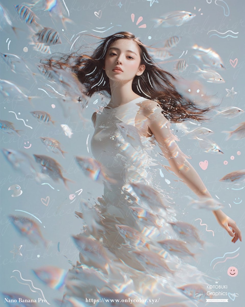 产品视觉 GPT Image 2 提示词：Dreamy Underwater Woman With Translucent Fish