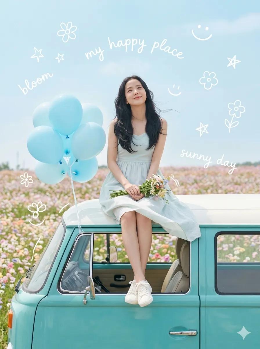 界面稿 GPT Image 2 提示词：Dreamy Van Rooftop Flower Field