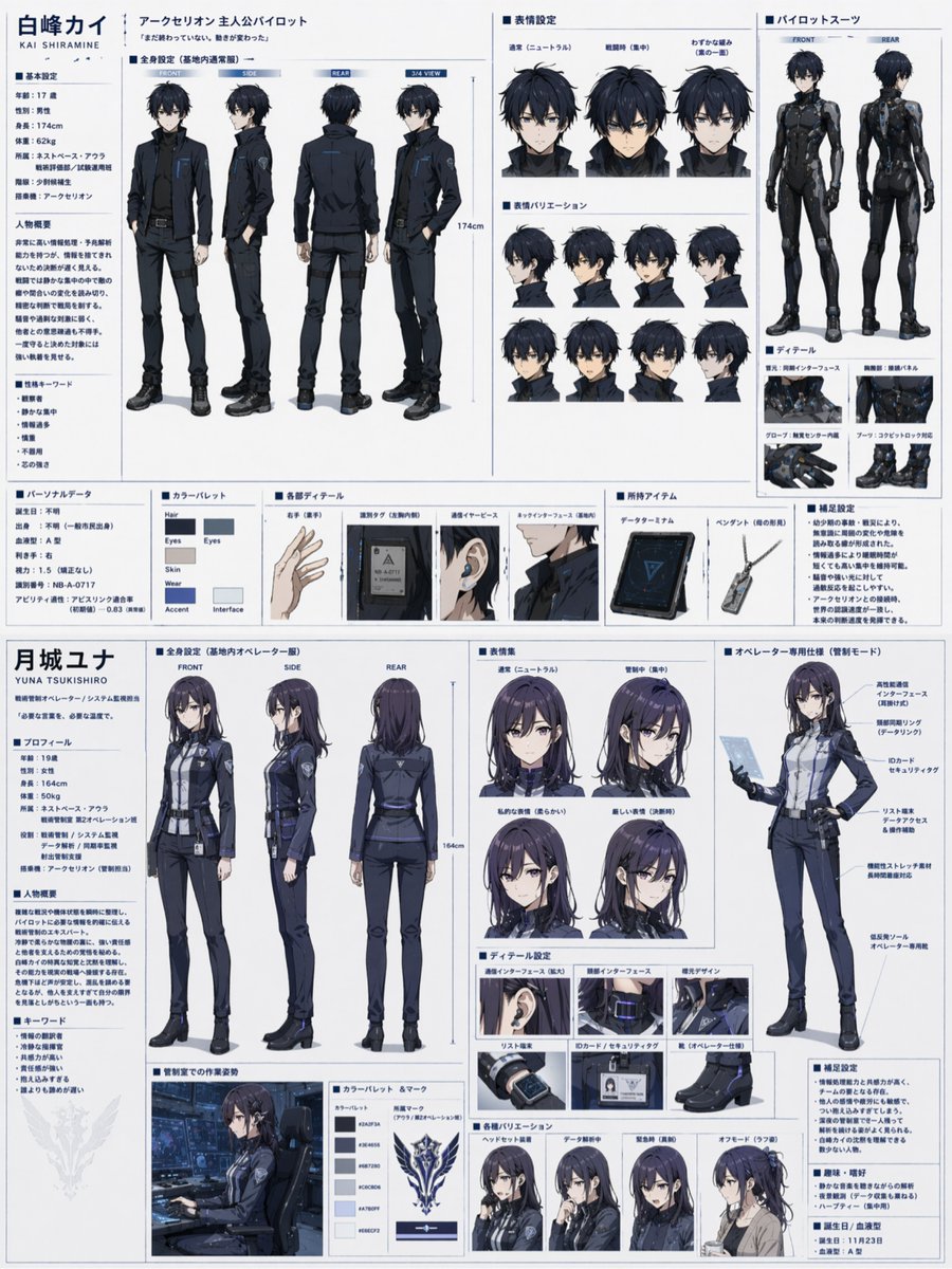 界面稿 GPT Image 2 提示词：Dual Sci-Fi Character Reference Sheet