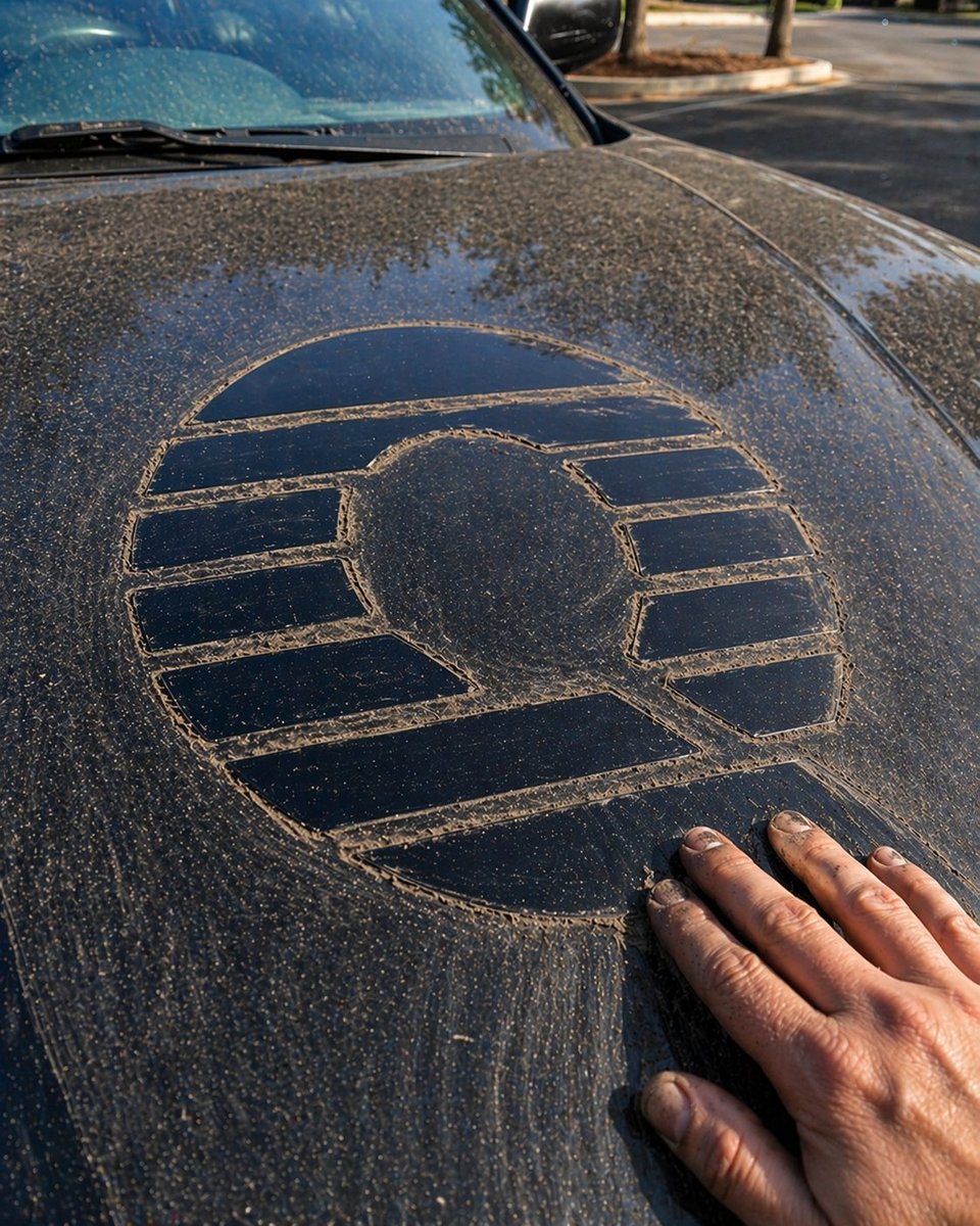 创意灵感 GPT Image 2 提示词：Dust-Drawn Symbol on Car Hood