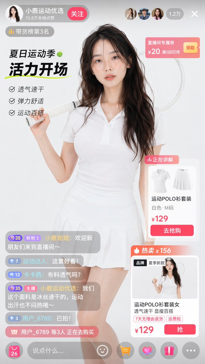 产品视觉 GPT Image 2 提示词：E-commerce Livestream UI Mockup