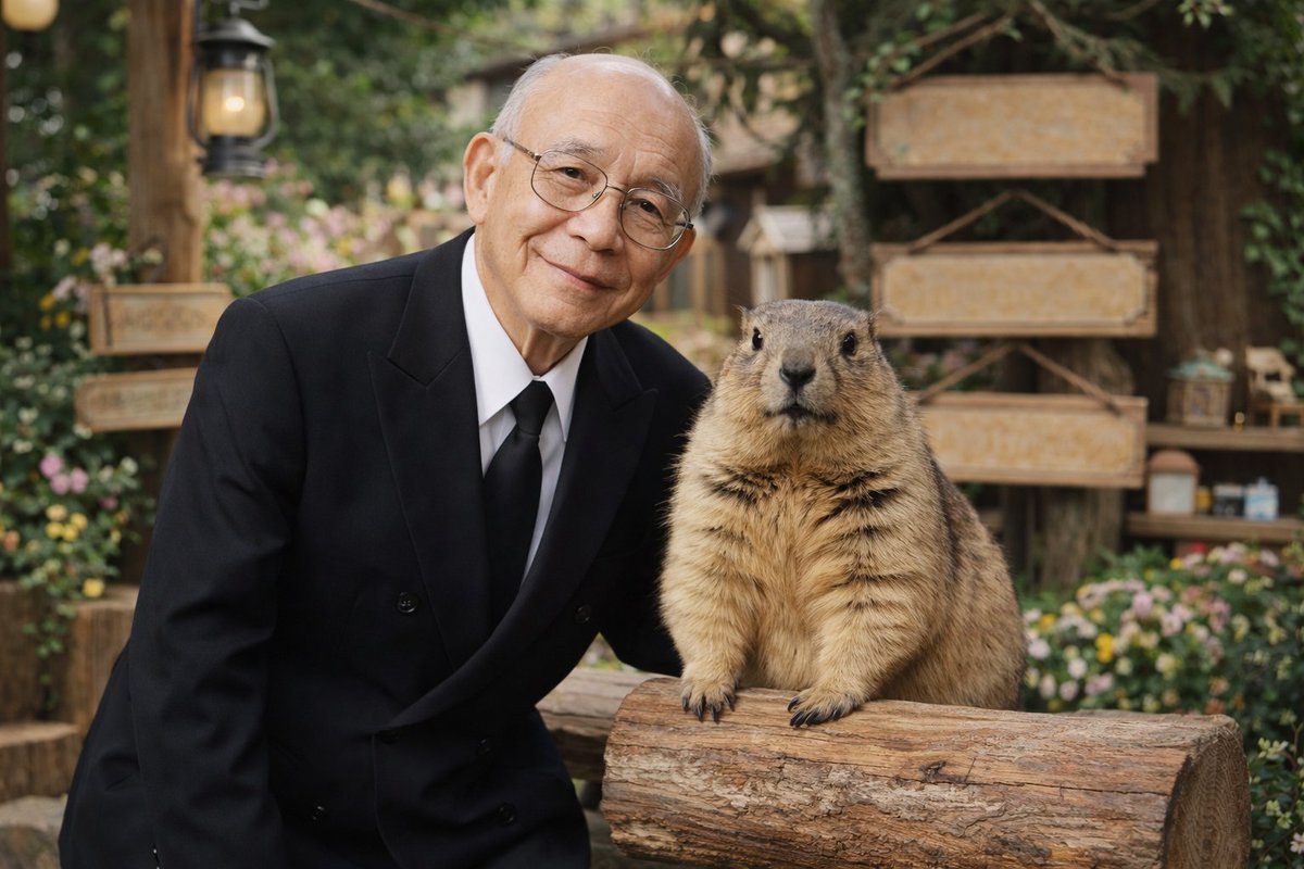 界面稿 GPT Image 2 提示词：Elderly Man and Marmot Portrait