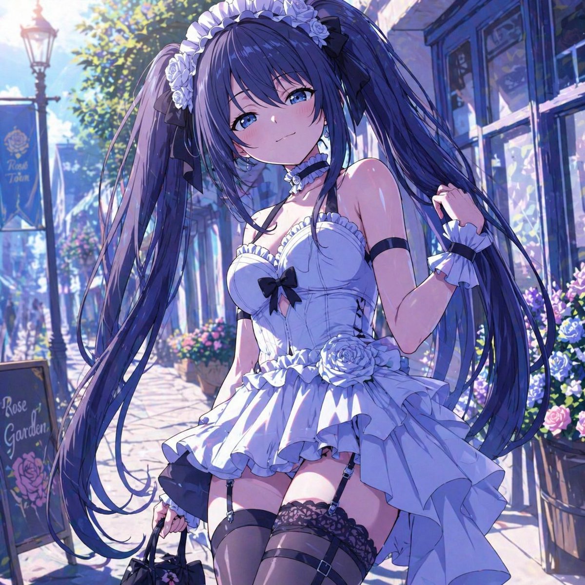 角色设定 GPT Image 2 提示词：Elegant Anime Girl on a Flower Street