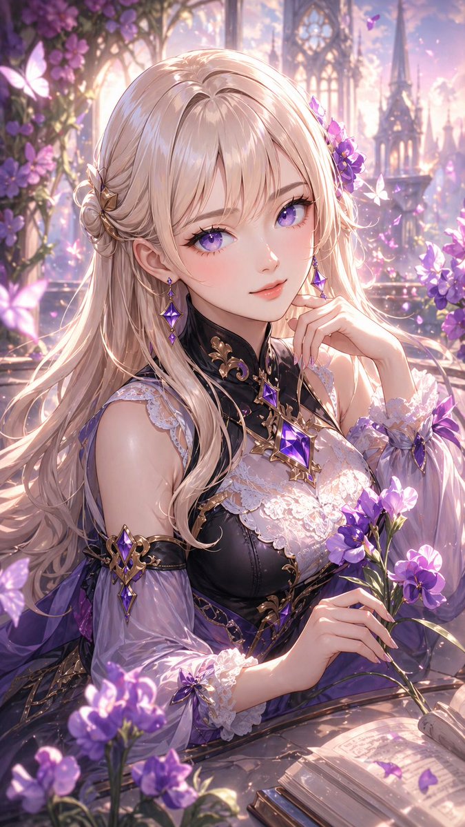 角色设定 GPT Image 2 提示词：Elegant Fantasy Girl in Violet Garden