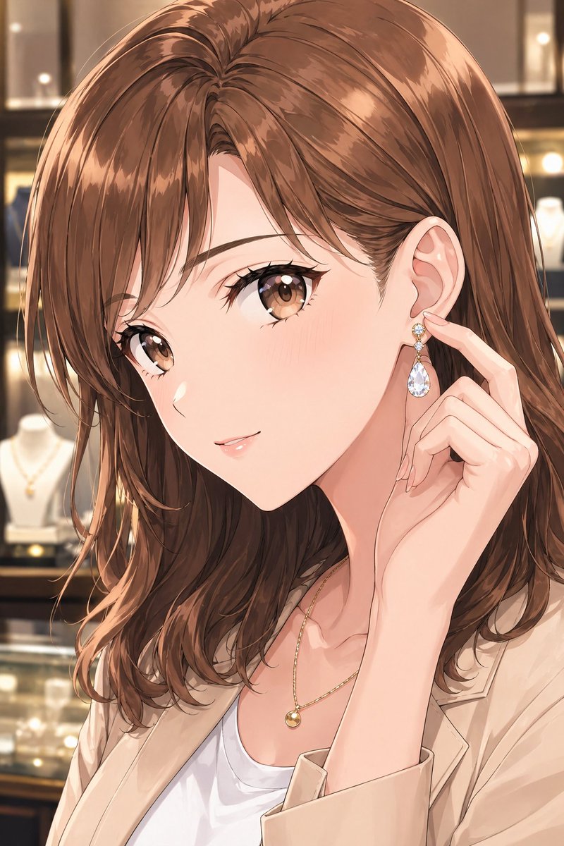角色设定 GPT Image 2 提示词：Elegant Office Lady in Jewelry Store