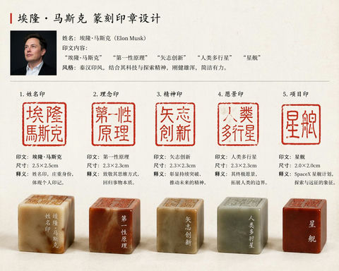 创意灵感 GPT Image 2 提示词：马斯克专属篆刻印章设计