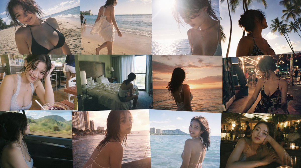 界面稿 GPT Image 2 提示词：Emotional Hawaii Solo Travel Collage