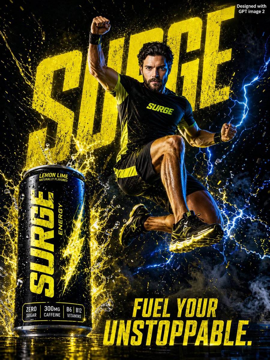产品视觉 GPT Image 2 提示词：Energy Drink Advertising Poster