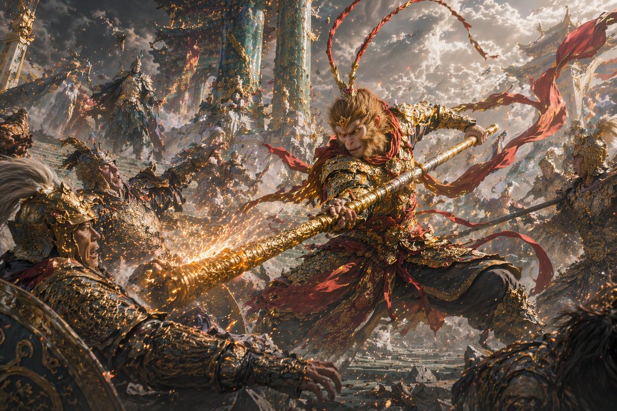 角色设定 GPT Image 2 提示词：Epic Fantasy Monkey King Battle
