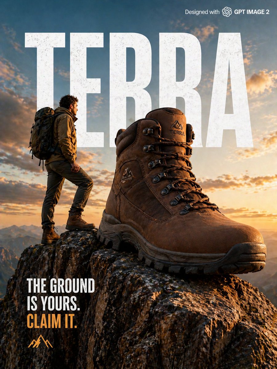 产品视觉 GPT Image 2 提示词：Epic Outdoor Footwear Ad