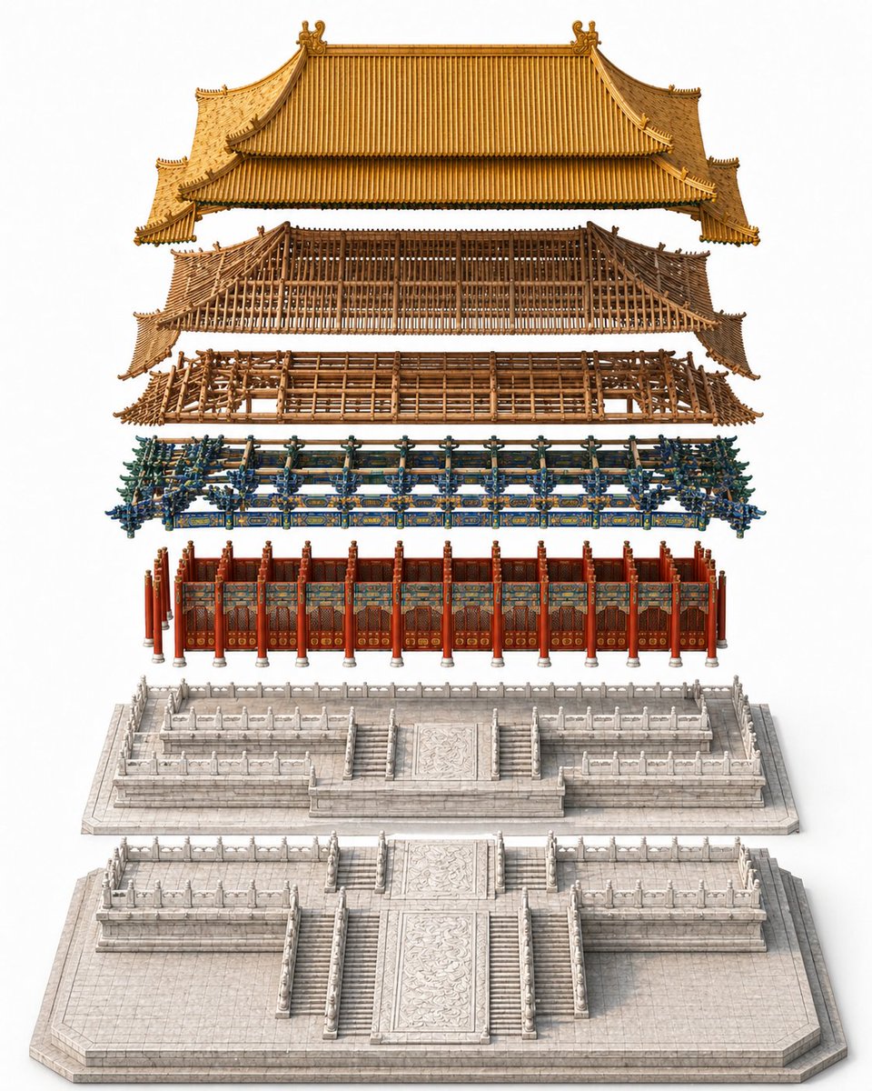 产品视觉 GPT Image 2 提示词：Exploded Imperial Palace Hall Diagram