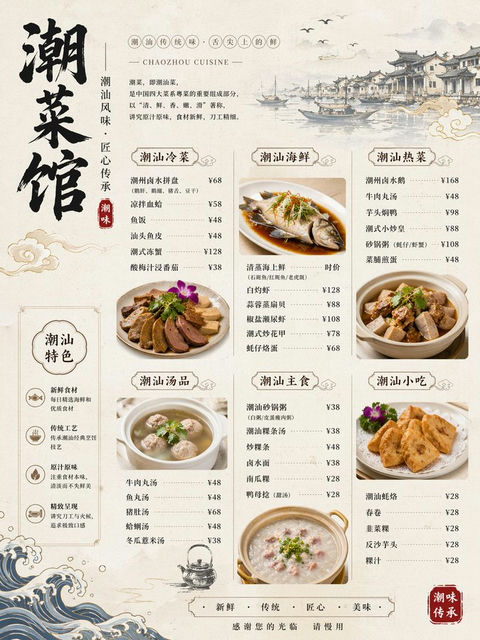 创意灵感 GPT Image 2 提示词：精美潮汕菜馆菜单图