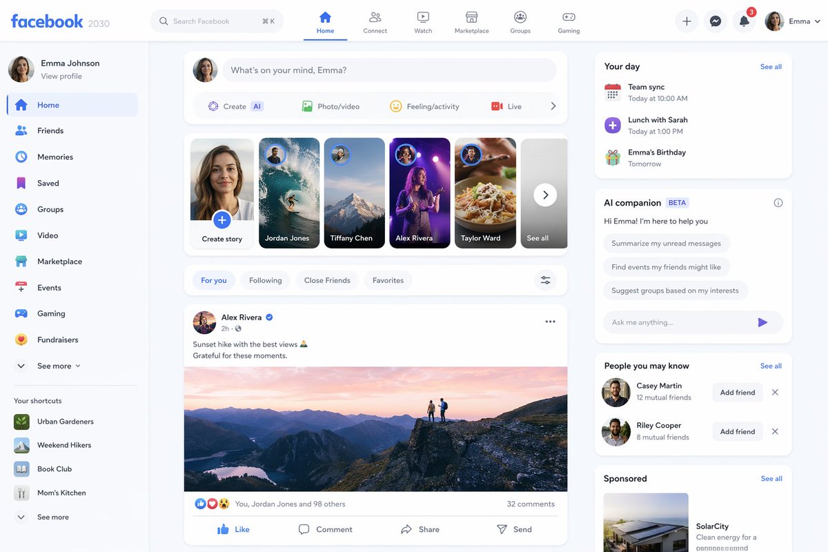 界面稿 GPT Image 2 提示词：Facebook 2030 Prediction