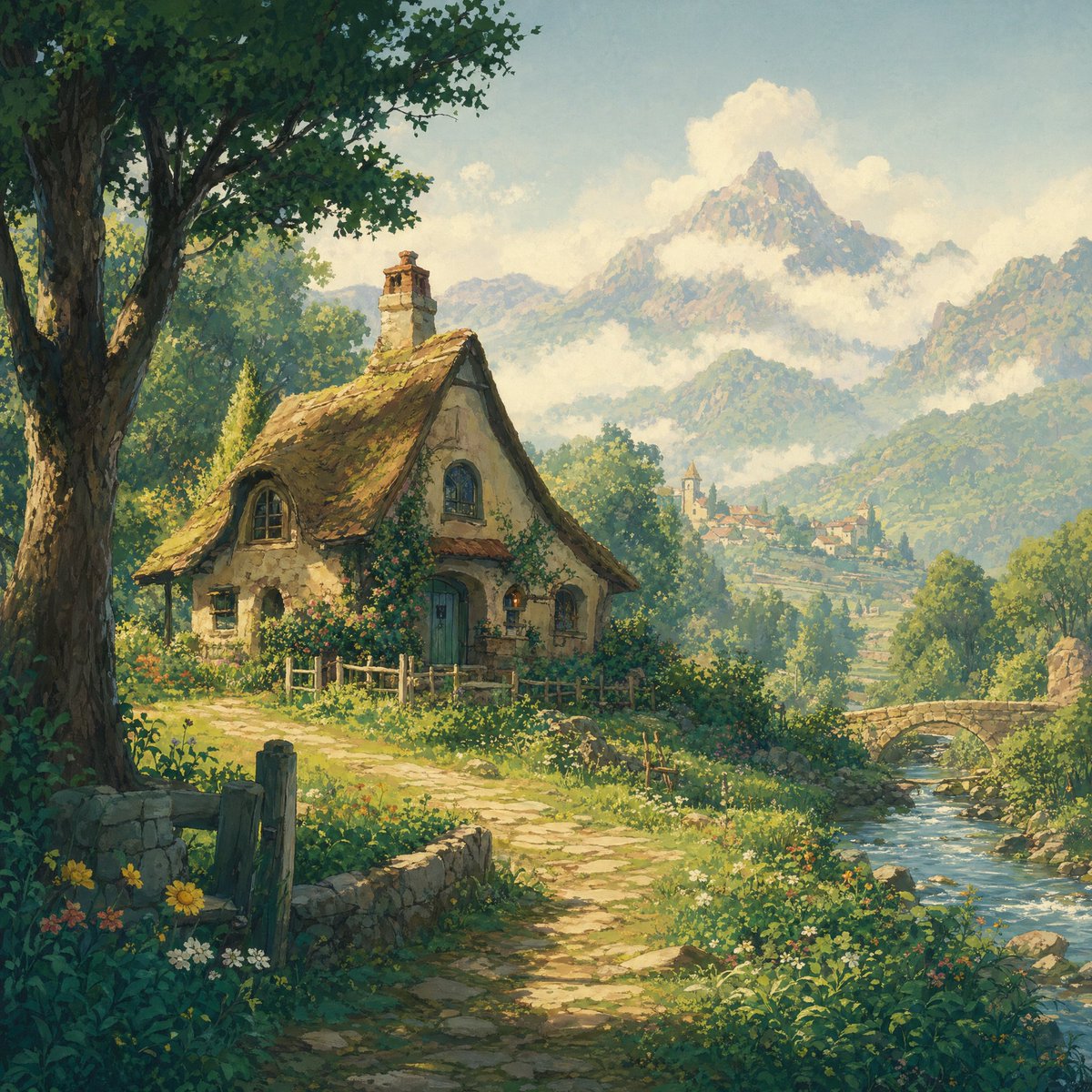 界面稿 GPT Image 2 提示词：Fairytale Cottage in an Alpine Valley