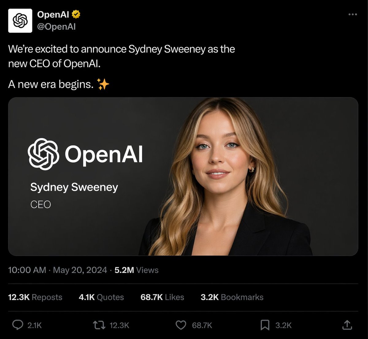 社媒配图 GPT Image 2 提示词：Fake CEO Announcement Post Screenshot