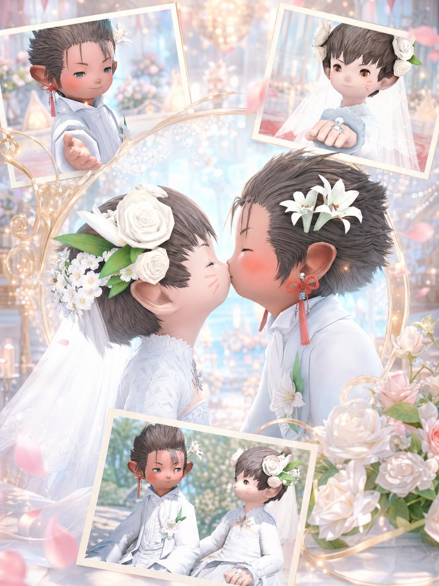 界面稿 GPT Image 2 提示词：Fantasy Chibi Wedding Collage