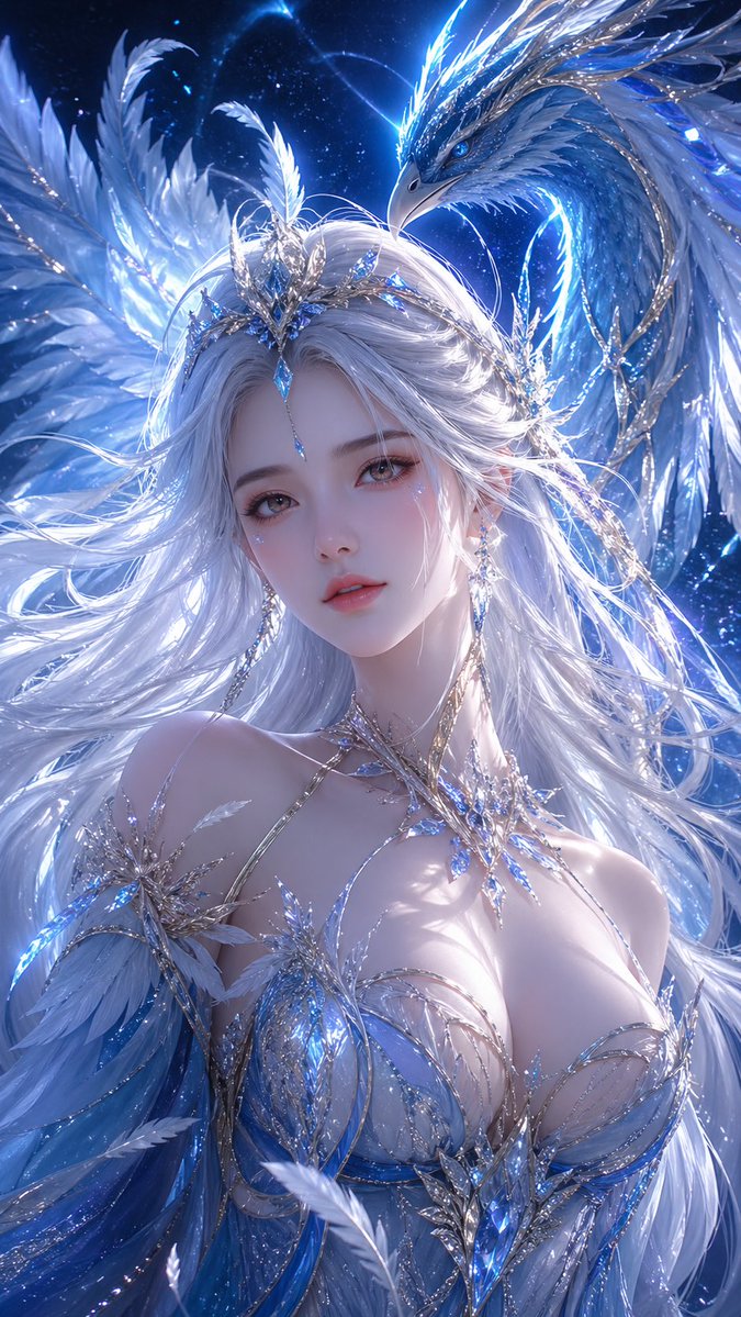 界面稿 GPT Image 2 提示词：Fantasy Ice Phoenix Goddess Illustration
