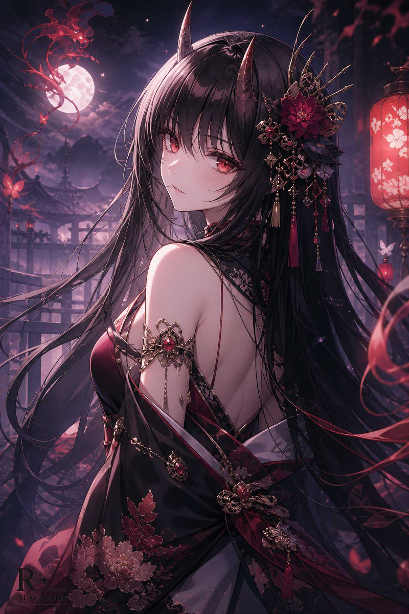 角色设定 GPT Image 2 提示词：Fantasy Oni Girl Anime Illustration
