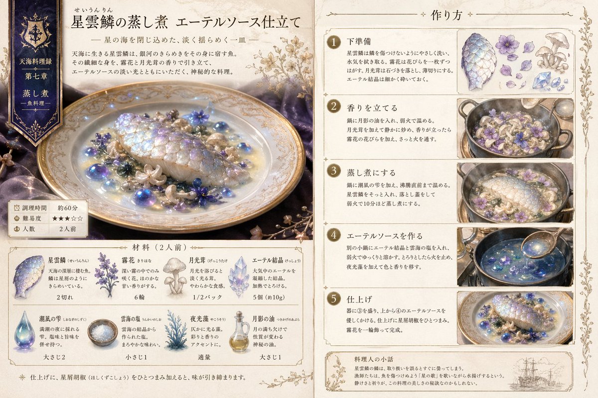 创意灵感 GPT Image 2 提示词：Fantasy Recipe Illustration
